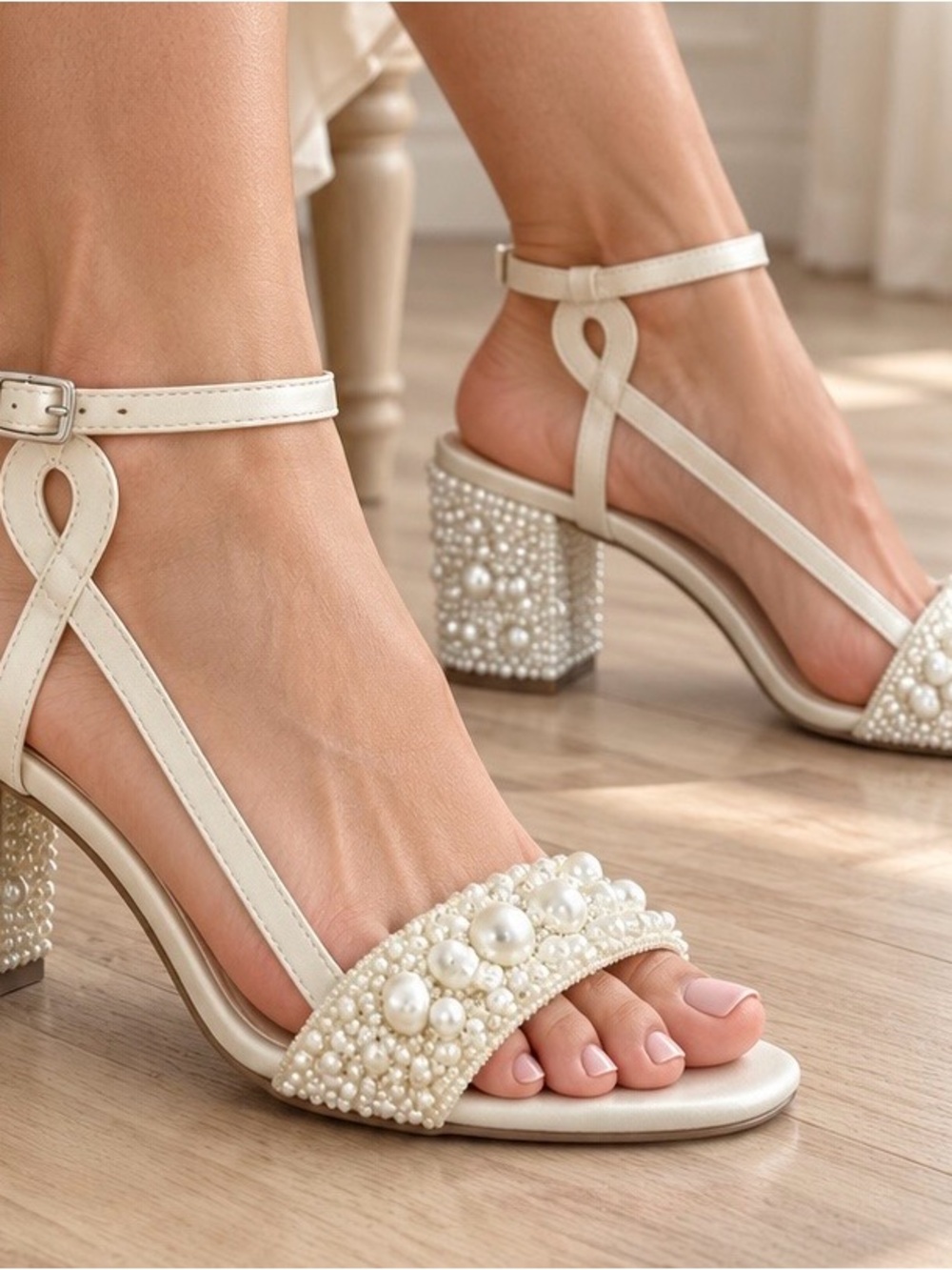 Sugar Ivory Embellished Block Heel Sandals-7.5- Never Worn